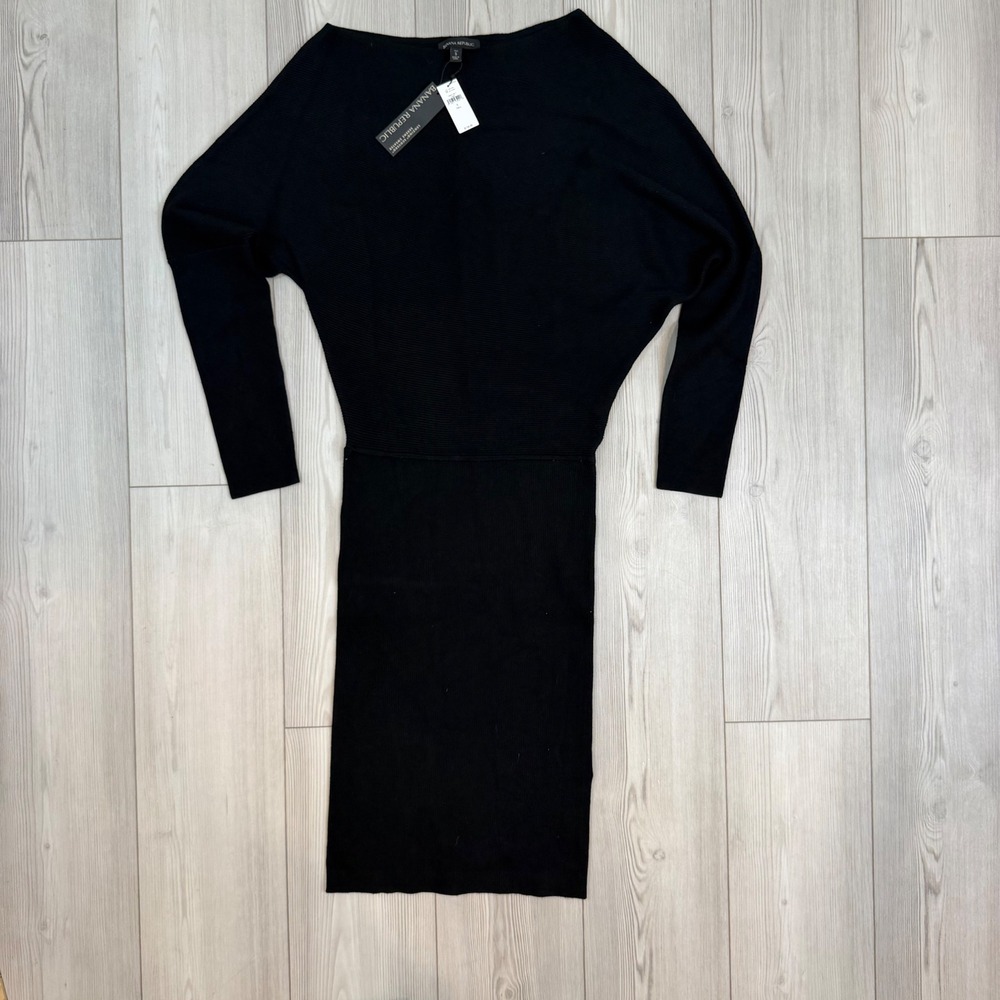 NWT Banana Republic Colleta Off-Shoulder Sweater Dress Black Midi Tall S 745471